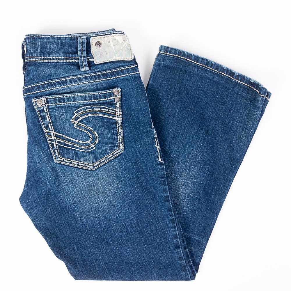 Silver Suki Bootcut Womens Jeans Thick Stitch Faded Dark Wash 30/27